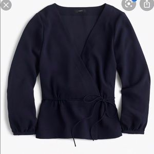 J.Crew Navy Drapey Crepe Faux Wrap Top